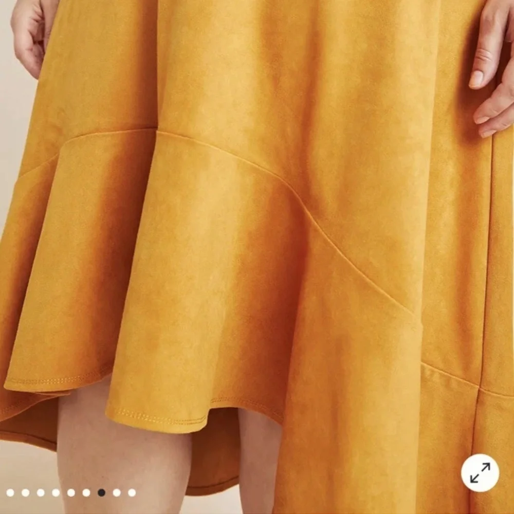 Maeve Anthropologie Cosima Flounced Hi-Low Suede Midi Skirt Mustard size 16W​​ - Picture 13 of 15